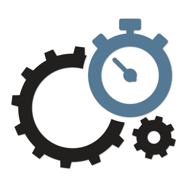 Business process icon with clock and gears.